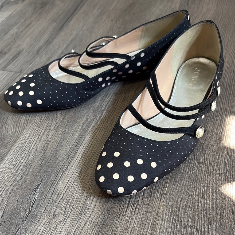 J. Crew Black and White Flats with Polka Dot Design